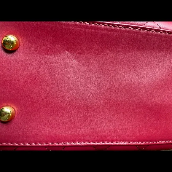 JOY & IMAN Satchel Diamond Quilted Leather Bag Red - Picture 13 of 13